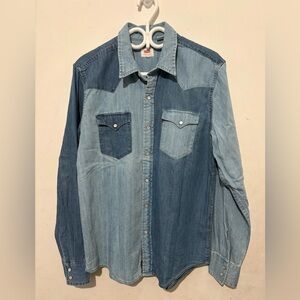 Levi's Light Blue Denim Western Shirt with Red Logo